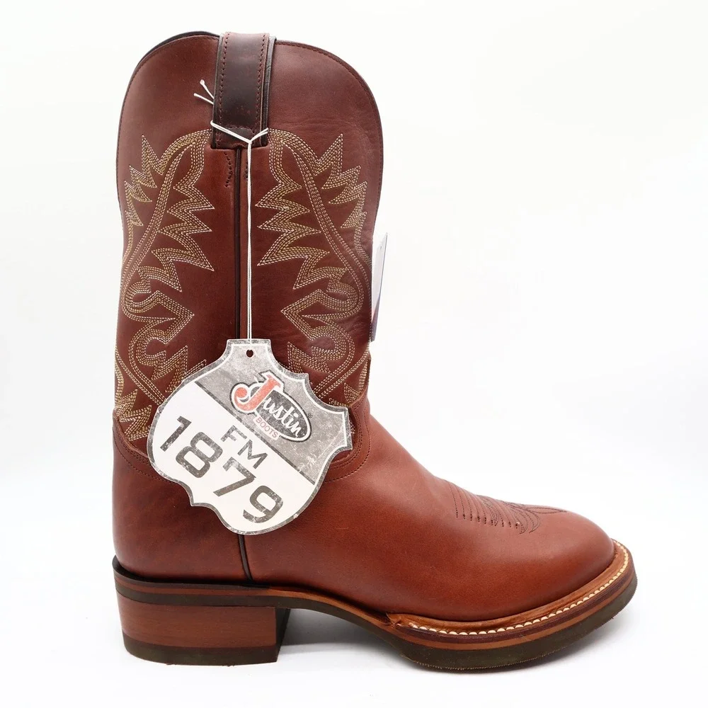 Justin Vintage 90s Western Boots Mens 11 D Red Brown Leather Cowboy 1135 NIB
